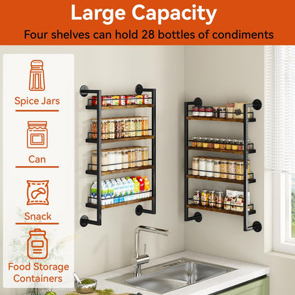 IBUYKE Spice Rack Wall Mount,4 Tier Hanging Seasoning Organizer,Large Spice Rack for Wall for up to
