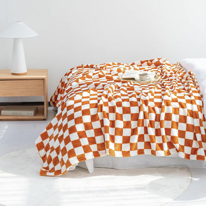 LOMAO Throw Blankets Flannel Blanket with Checkerboard Grid Pattern Soft Throw Blanket for Couch