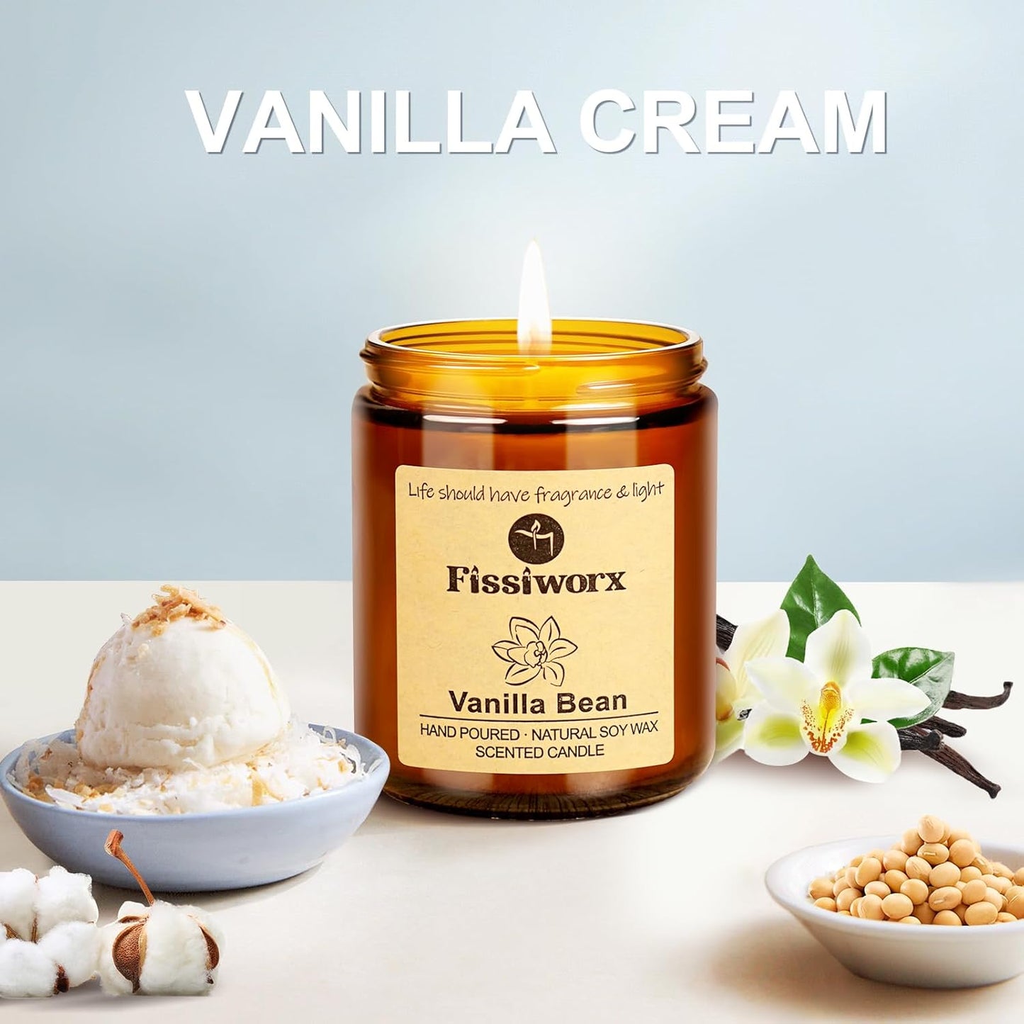 Vanilla Scented Candle Set 2 Pack, Candle for Home Scented, Odor Eliminating, Stress Relief