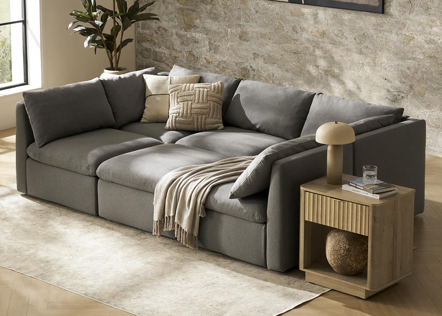mopio Oversized Modular Sectional Sofa with Fully Removable Covers and Storage, Convertible U