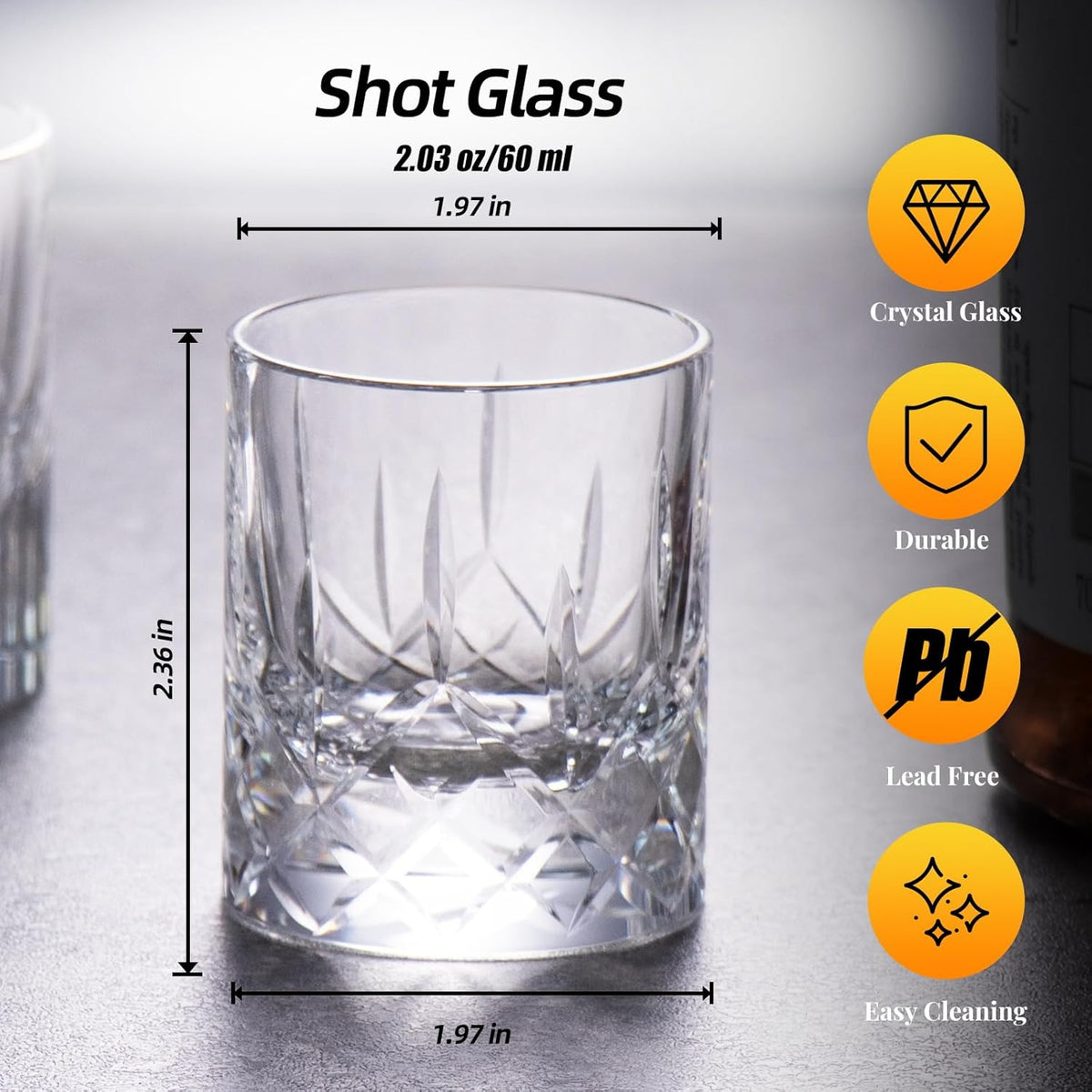 KAMMAK Crystal Whiskey Glasses Set of 2, Handcrafted 2.03oz Old Fashioned Glasses Stemless, Luxury