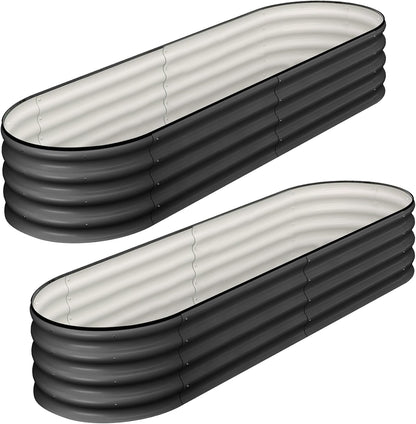 2 Pcs 4.5x2x1.5ft Oval Raised Garden Bed,Galvanized Raised Beds,Open-Ended Base Metal Raised