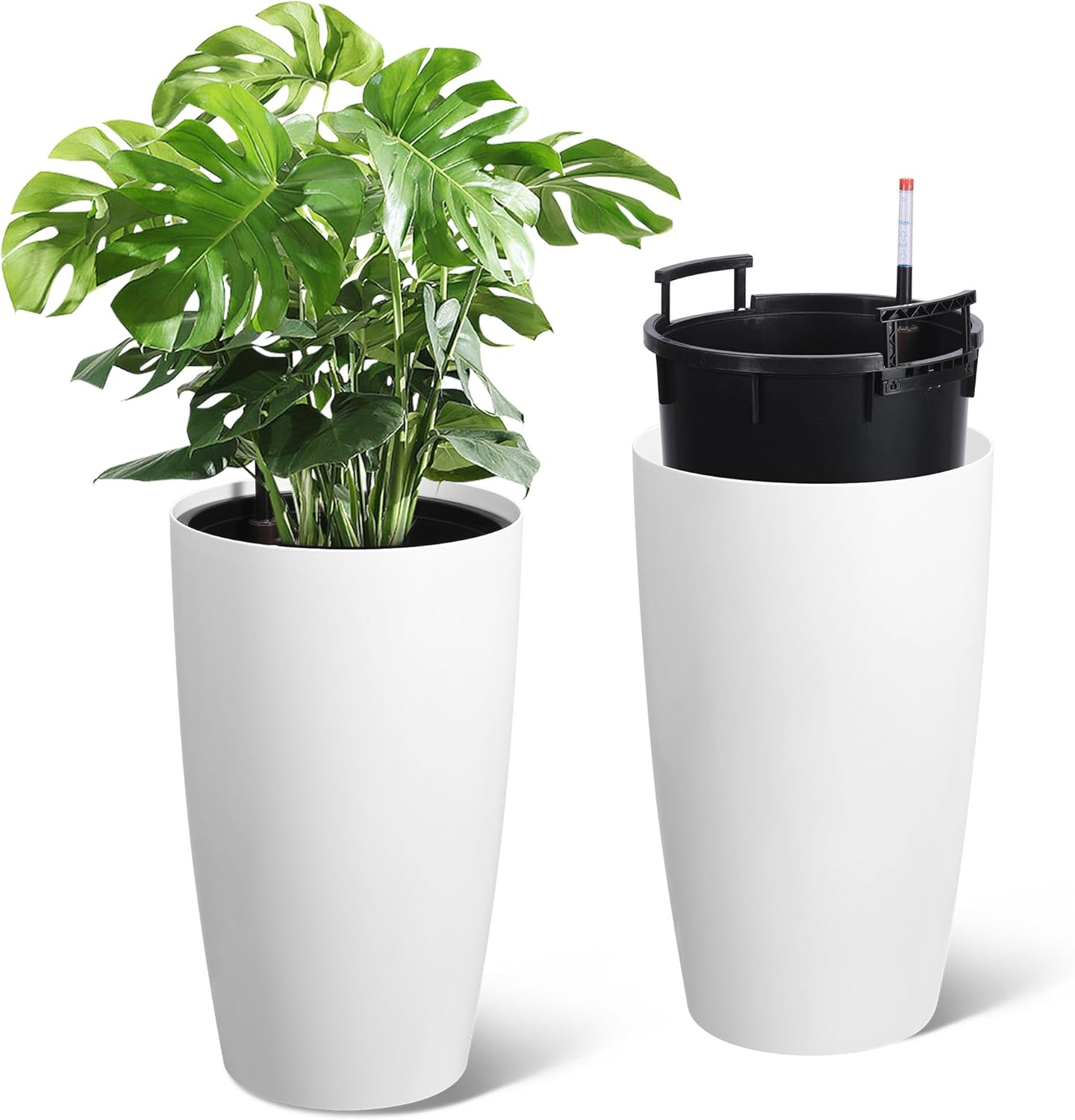 22" Tall Round Planter Set of 2, Self Watering Pots for Indoor Plants, Large Flower Pot Outdoor