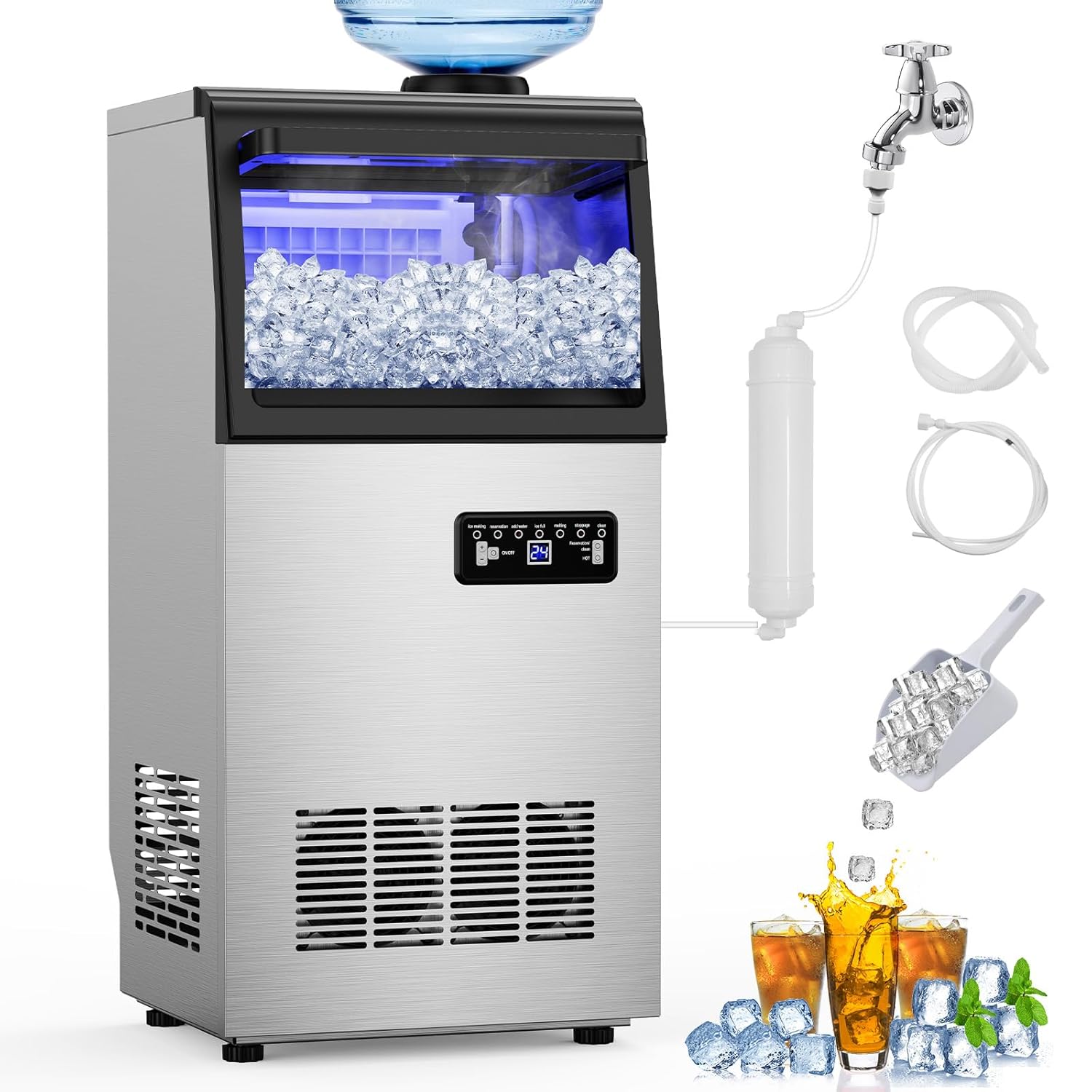 Commercial Ice Maker Machine 130 LBS/24H, 45 Ice Trays Freestanding & Undercounter Ice Machine