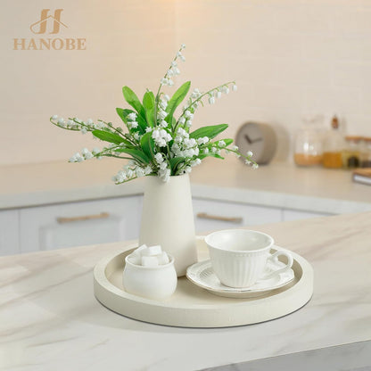 Hanobe Decorative Tray for Coffee Table: Round Ottoman Tray for Living Room 12" Modern Dining Table