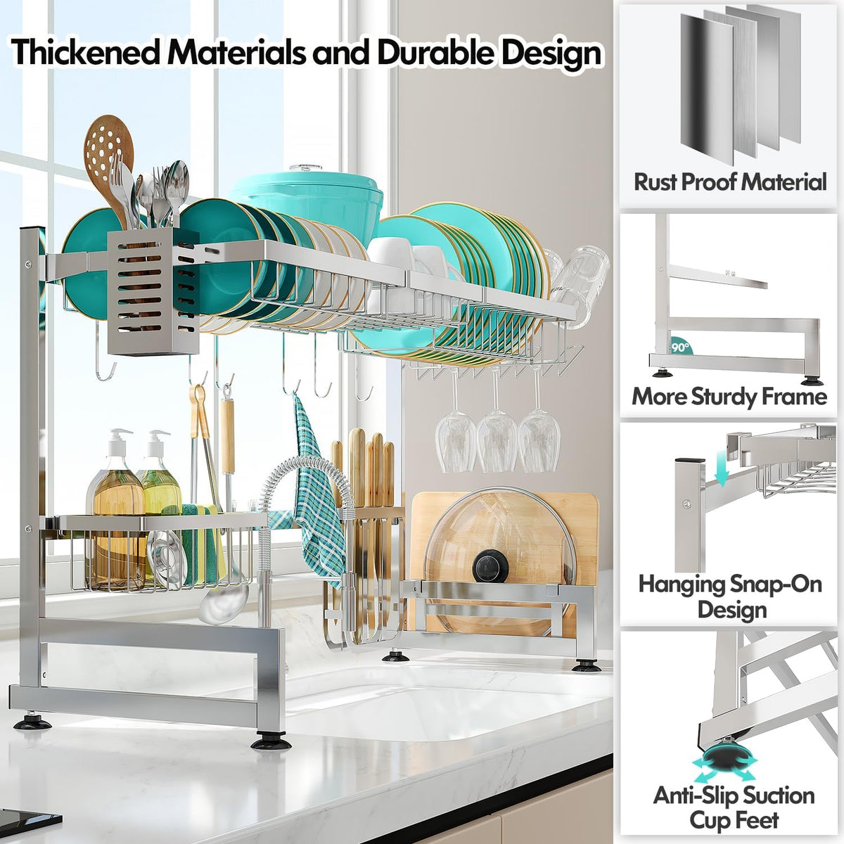 MAJALiS Over Sink Dish Drainer Drying Rack, 2 Tier Stainless Steel Dish Rack Over Sink Sink Length