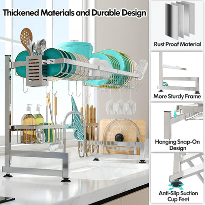 MAJALiS Over Sink Dish Drainer Drying Rack, 2 Tier Stainless Steel Dish Rack Over Sink Sink Length