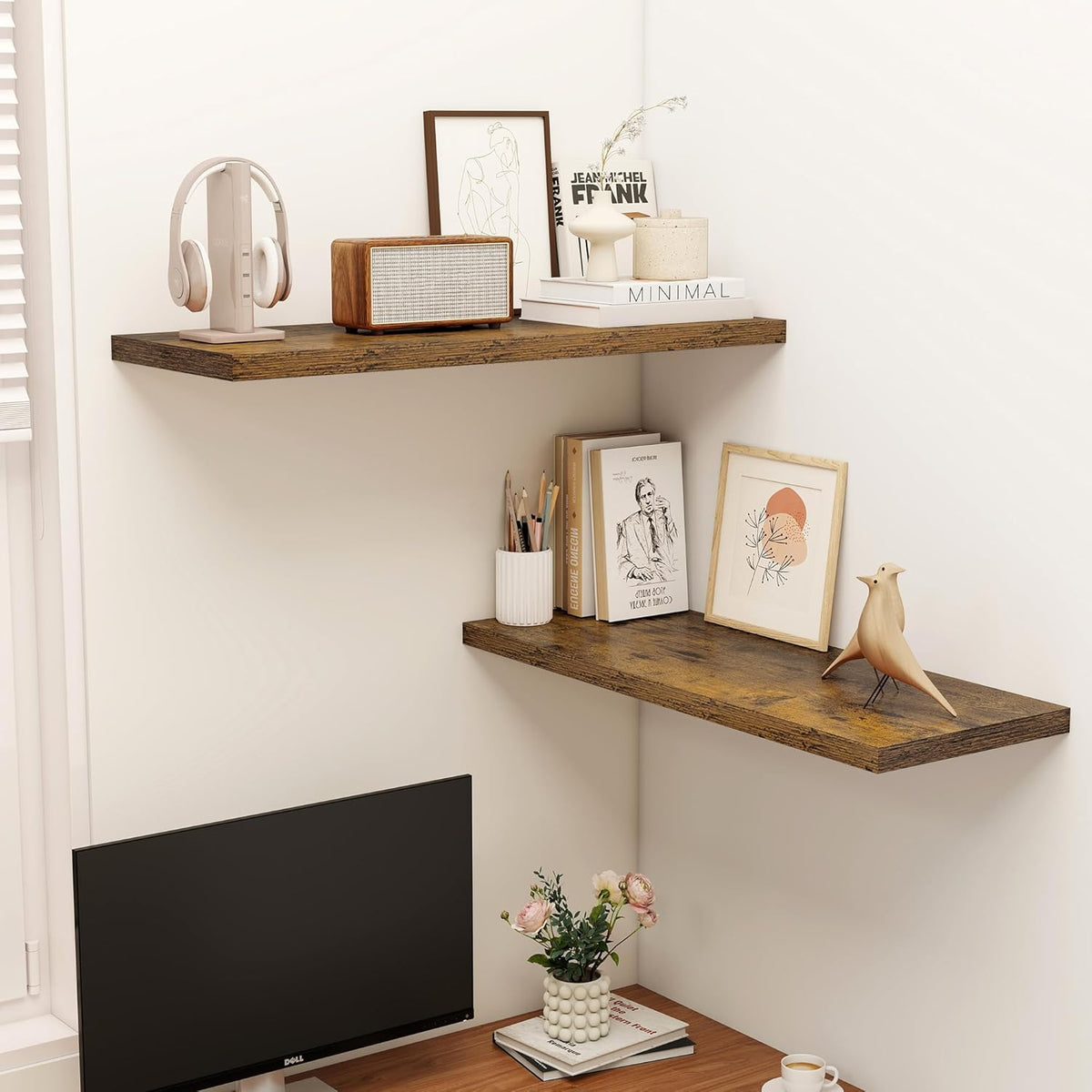 36" Floating Shelves for Wall, 12" Deep Slim Rustic Brown Floating Shelves, Wall-Mounted Shelves