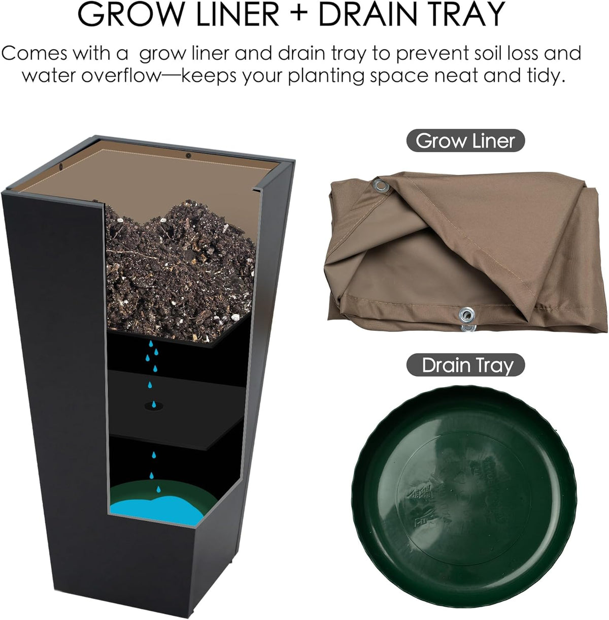 Kozyard 15.4" x 15.4" x 30" Tall Taper Black Metal Planter Flower Plant Pot Indoor Outdoor Planters