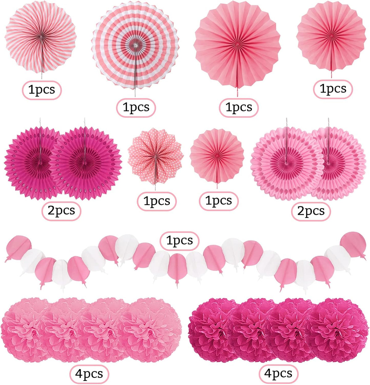 Party Decorations, Pink Papar Fans Pompoms Garlands for Women Girls Mothers Day Bachelorette