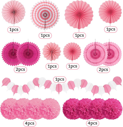 Party Decorations, Pink Papar Fans Pompoms Garlands for Women Girls Mothers Day Bachelorette
