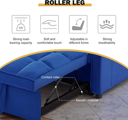 3 in 1 Sleeper Sofa Bed, Futon Sofa Bed for Living Room with Side Pocket, Blue Sleepers Sofas Couch