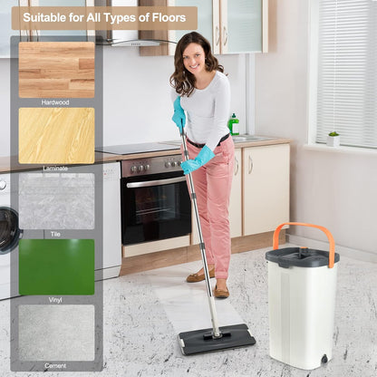 Jelymark Flat Mop and Bucket with Wringer Set, Separates Dirty and Clean Water, 3-Chamber Mop Wet