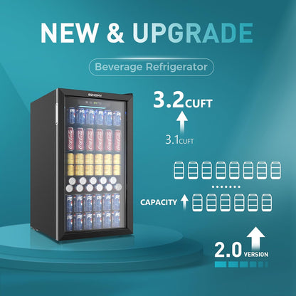 EUHOMY Beverage Refrigerator Cooler, 130 Can Mini Fridge with Glass Door for Soda Beer or Wine