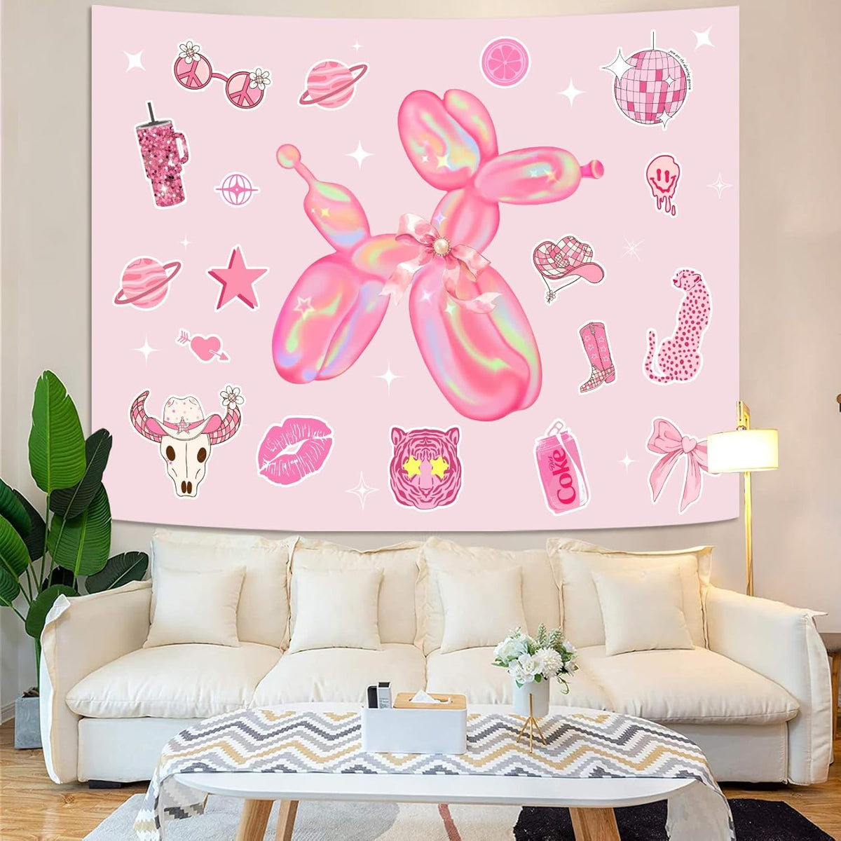 Lunerfex Y2K Tapestry Pink Dog Wall Tapestry, Cute Tapestries for Bedroom Funny Tapestries Wall