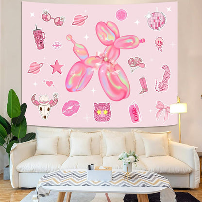 Lunerfex Y2K Tapestry Pink Dog Wall Tapestry, Cute Tapestries for Bedroom Funny Tapestries Wall