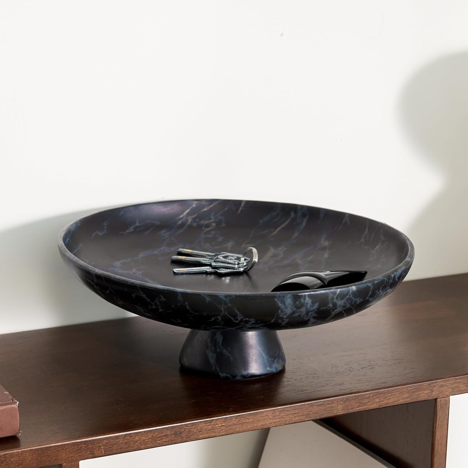 DN DECONATION Black Resin Decorative Bowl for Home Decor, 11.2" Pedestal Kitchen Fruit Bowl/Key
