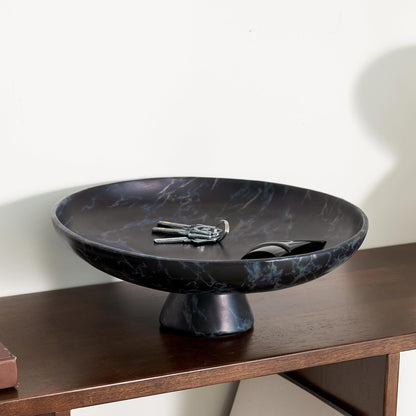 DN DECONATION Black Resin Decorative Bowl for Home Decor, 11.2" Pedestal Kitchen Fruit Bowl/Key