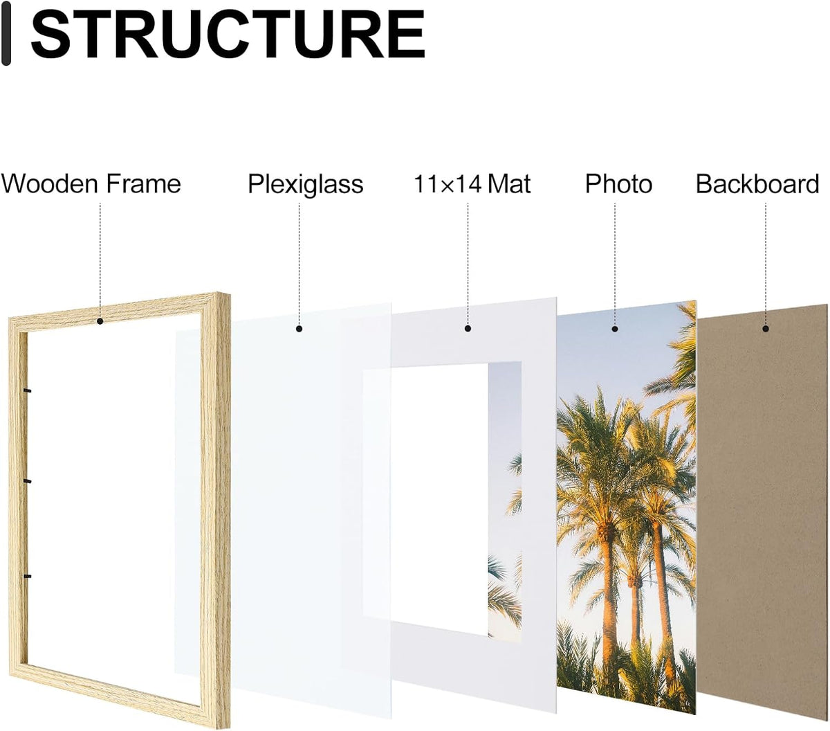 Vittanly 12x16 Picture Frames Set of 9, Shatter Resistant Plexiglass, Display 11x14 Pictures with