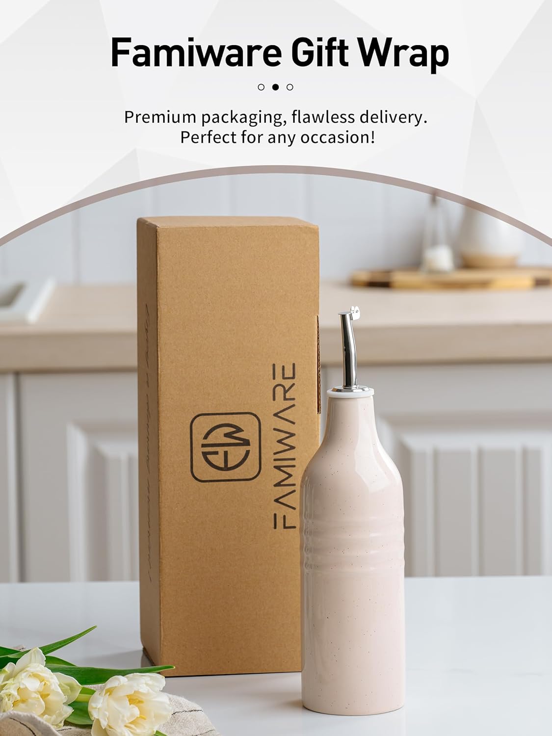 famiware Jupiter 16oz Ceramic Olive Oil Dispenser Bottle, Olive Oil and Vinegar Dispenser Bottle
