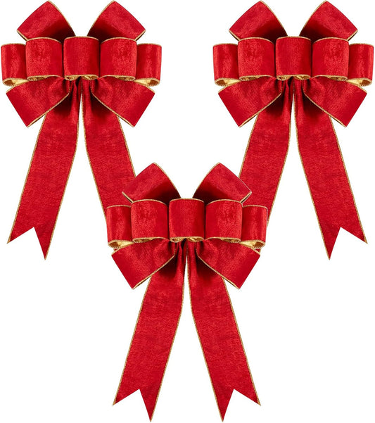 3pcs Large Christmas Bows Velvet Red Bows Holiday Red Christmas Bows Decorations for Wreath Velvet