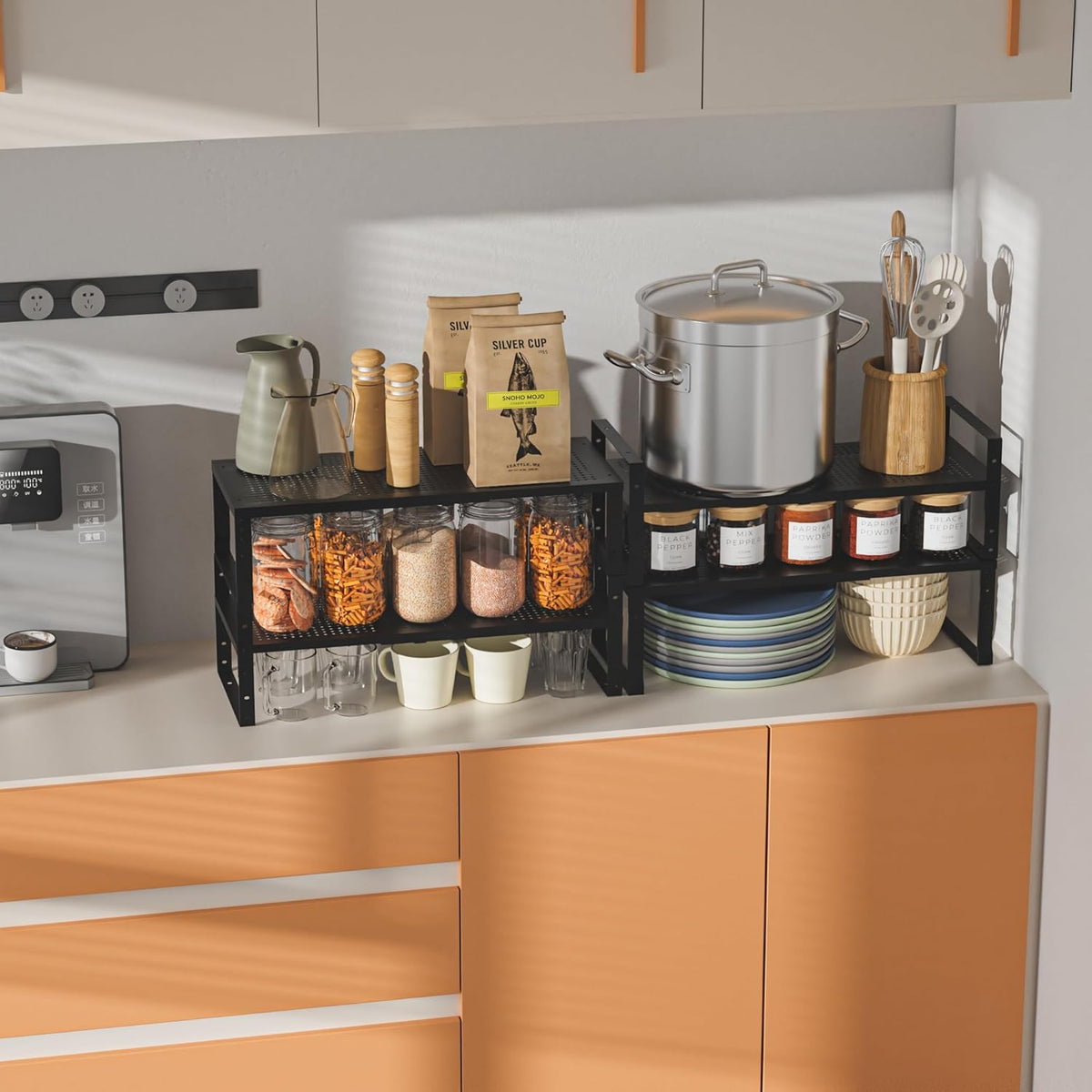 Expandable,Adjustable & Stackable Spice Rack, Cabinet Kitchen Countertop Shelf Organizer,Metal