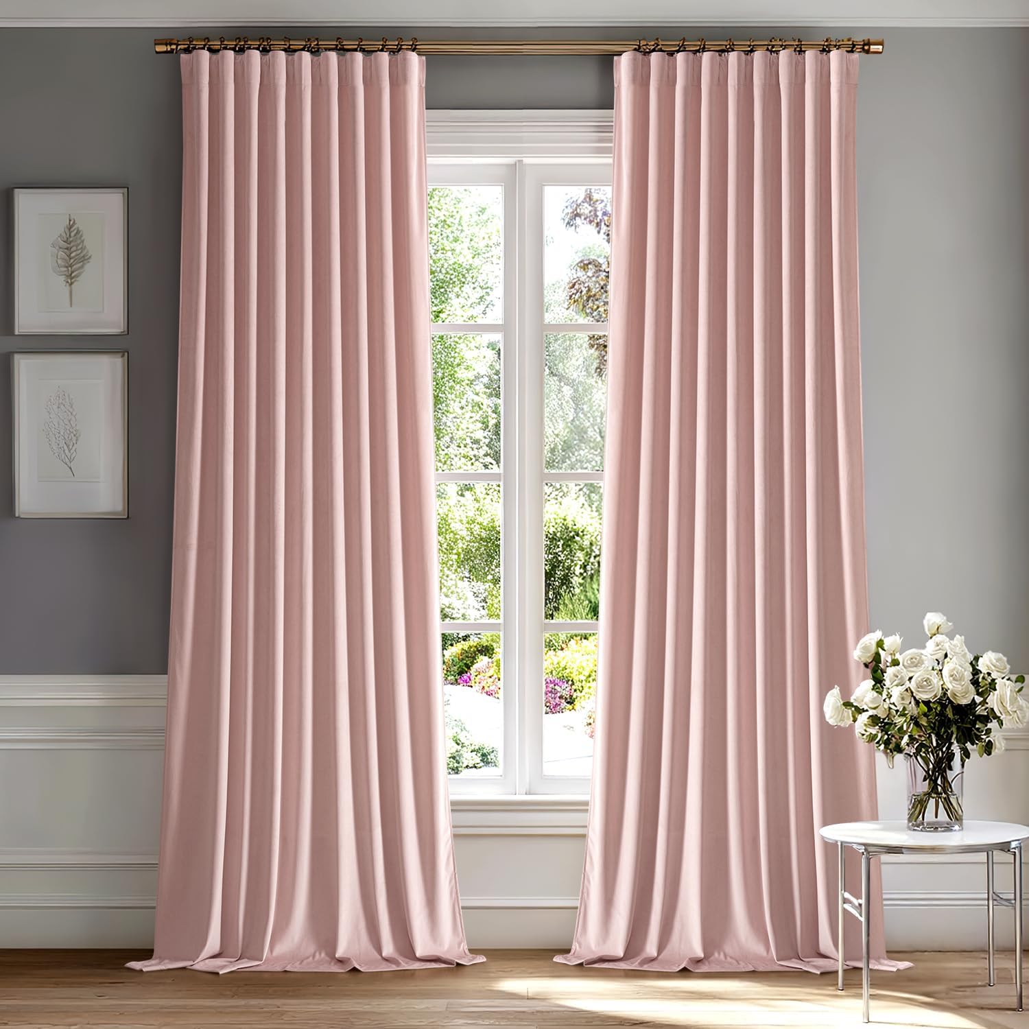 MIULEE Baby Pink Velvet Curtains 108 inches 2 Panels - Luxury Room Darkening Window Drapes for