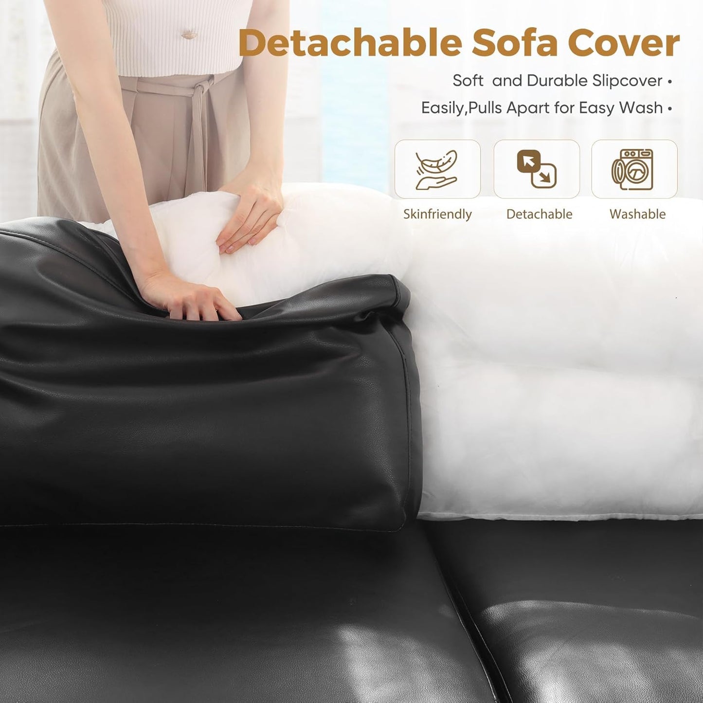 ABCASA Oversized 145.5" Faux Leather Modular Sectional Sofa, Modern Large 12 Seater U Shaped Couch