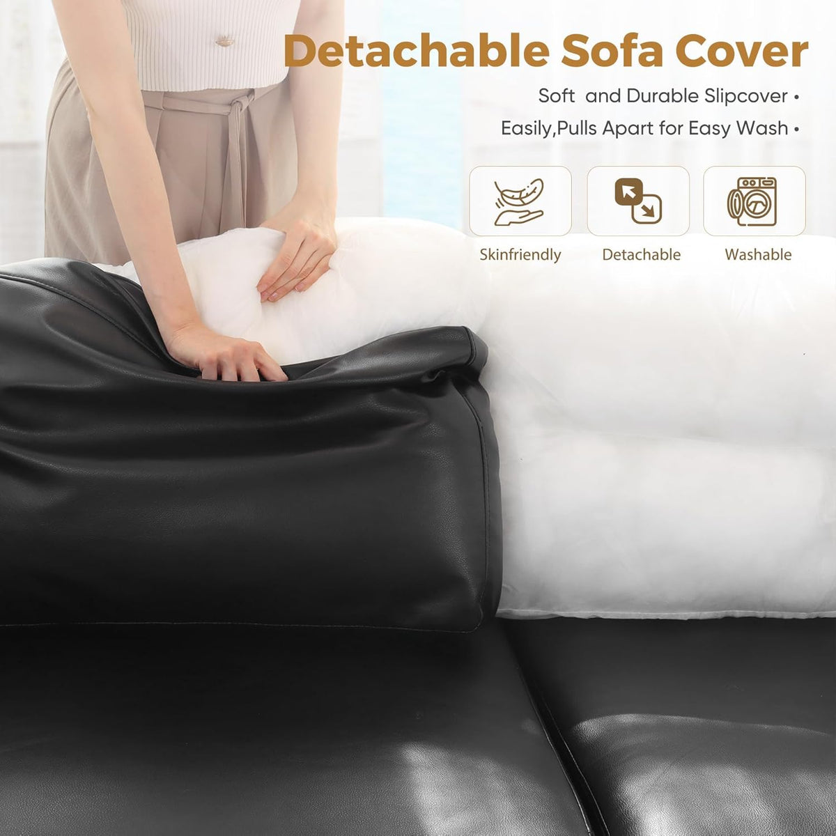118.5" Faux Leather Modular Sectional Sofa, L Shaped Couch Set for Living Room, 6-Seater Comfy