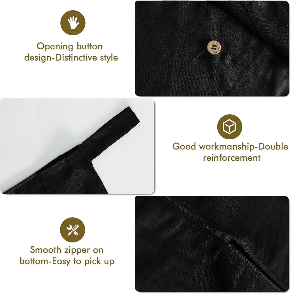 Linen Hanging Laundry Bag, 100% Linen Over The Door Laundry Hamper with Buttons and Zipper, Space