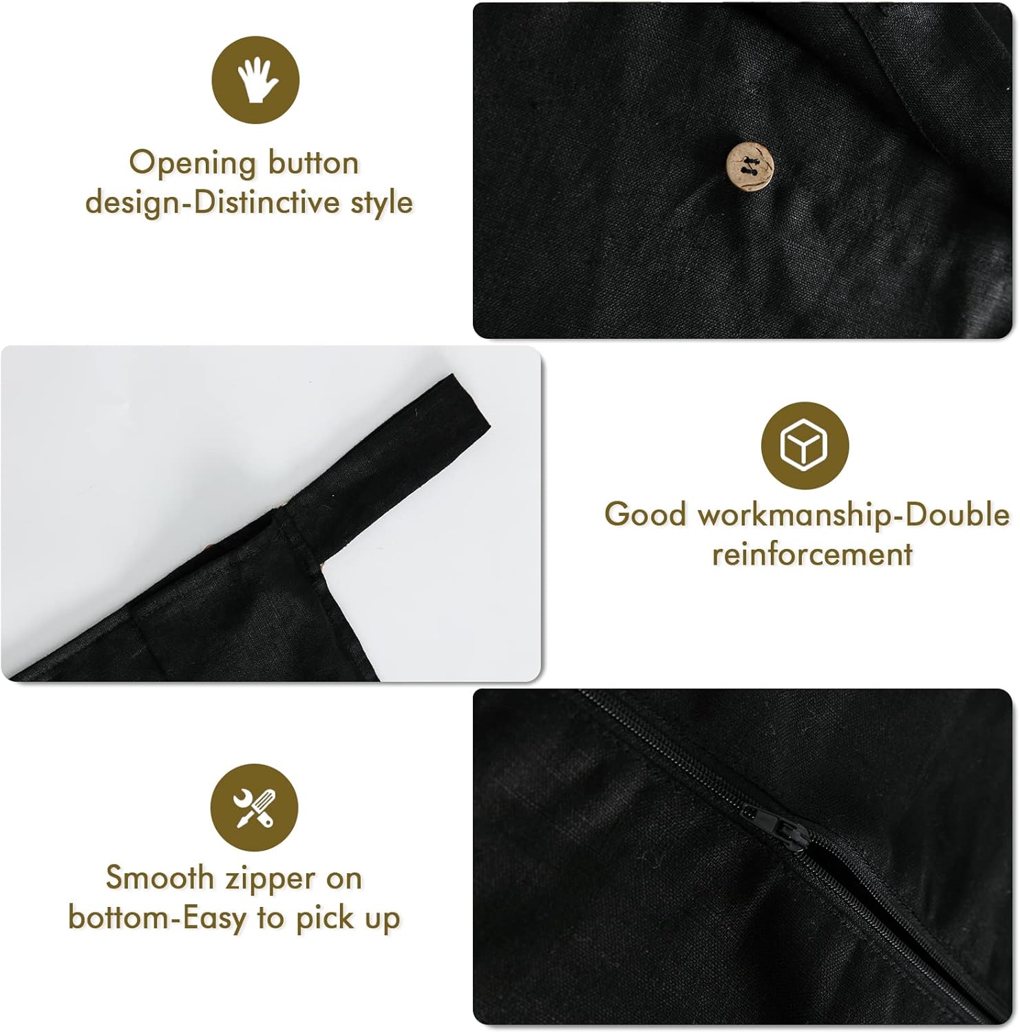 Linen Hanging Laundry Bag, 100% Linen Over The Door Laundry Hamper with Buttons and Zipper, Space