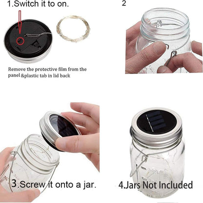 8 Pack Fairy Star Firefly Jar Lids Lights,Solar Fairy String Lids Lights（No Jars）,Waterproof