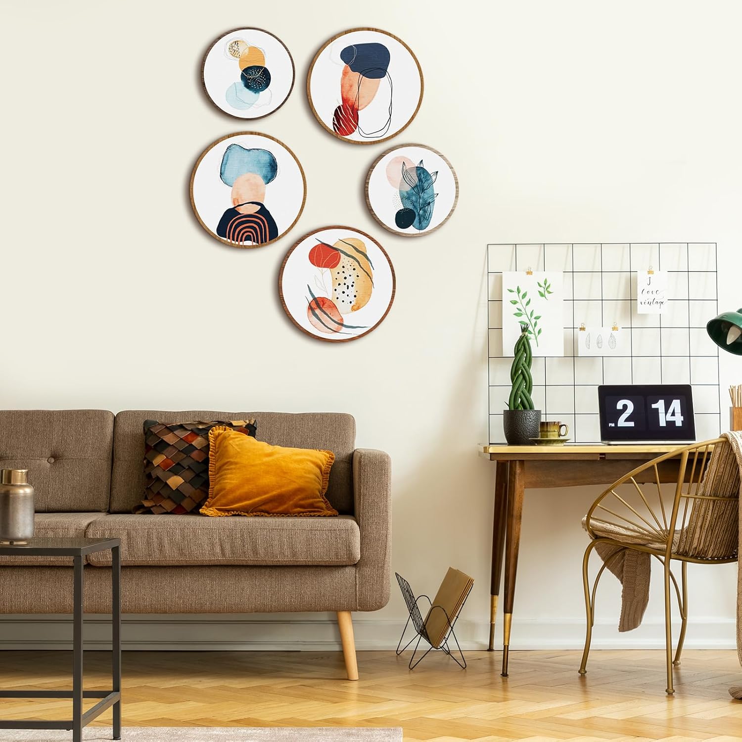 Qunclay 5 Pcs Wall Art Decor Wooden Living Room Wall Decor Bohemian Hanging Farmhouse Geometric