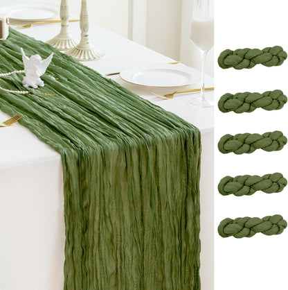 Sioloc 5 Pack Moss Green Cheesecloth Table Runner Fall Autumn Decor for Home 10ft Table Cloth for