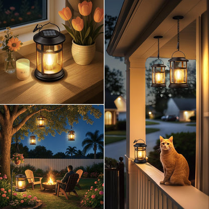 Solar Lanterns Outdoor Waterproof: 4 Pack Hanging Solar Lights for Outside Patio Porch Garden