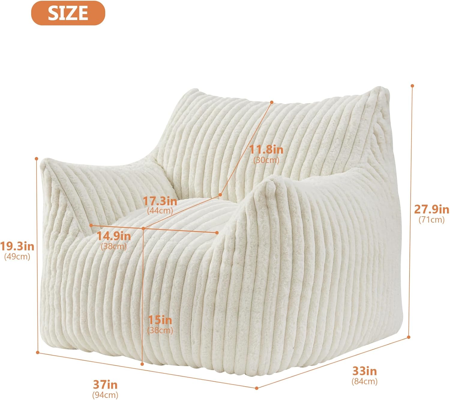 Giant Bean Bag Chairs for Adults with Filling Plush Fluffy Bean Bag Chairs for Teens with Armrests