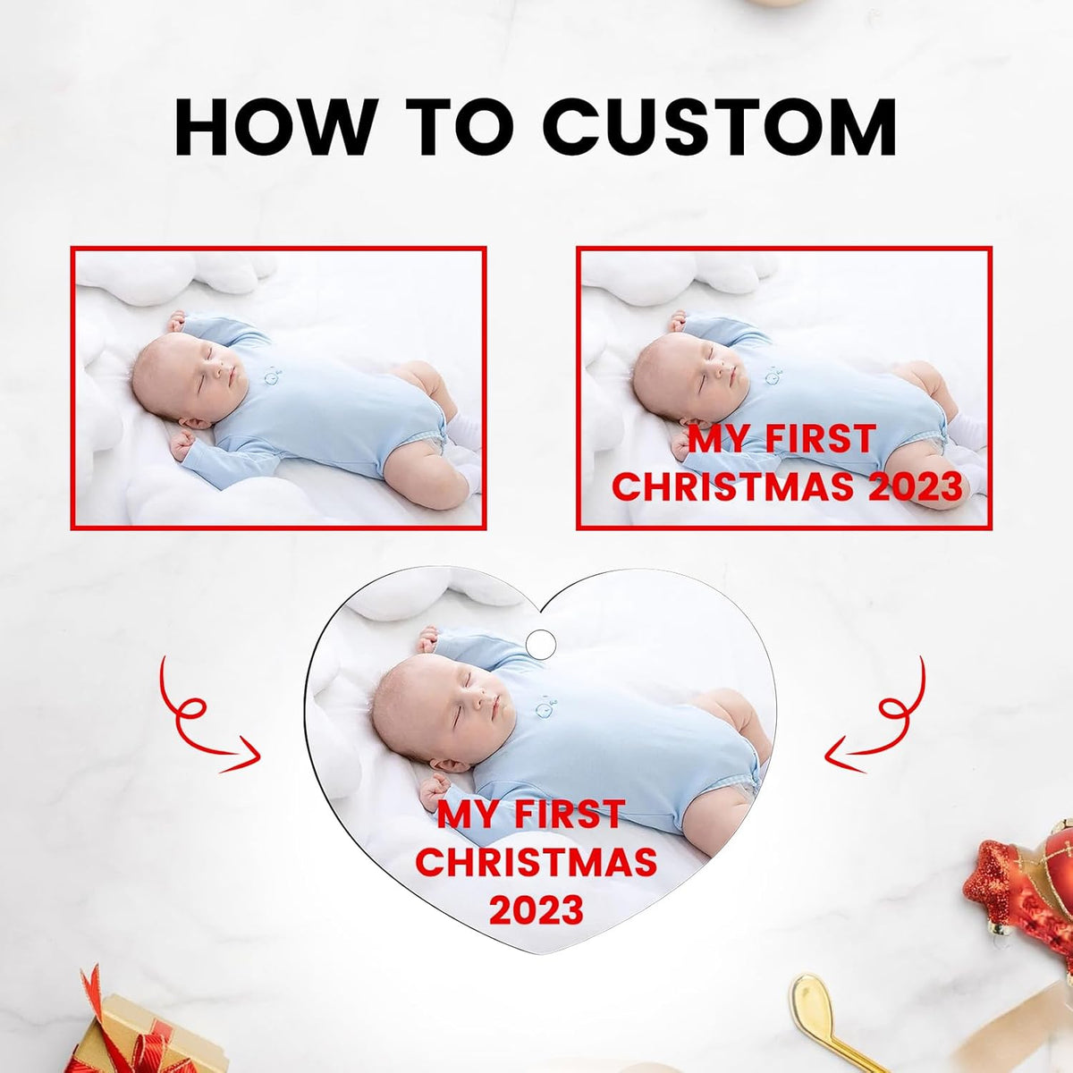 Personalized Christmas Ornaments 2025 - Custom Photo Ornament Customized Xmas Wood Ornament Gift