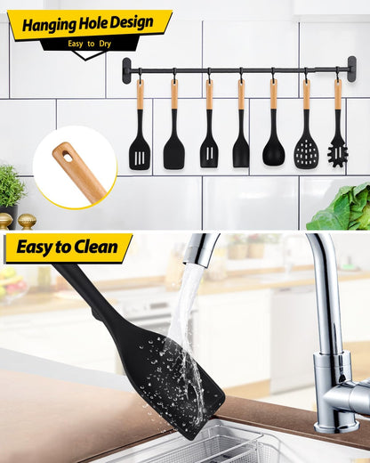 Silicone Kitchen Utensil Set for Non Stick Cookware, 7 Pcs Heat Resistant Cooking Utensils with