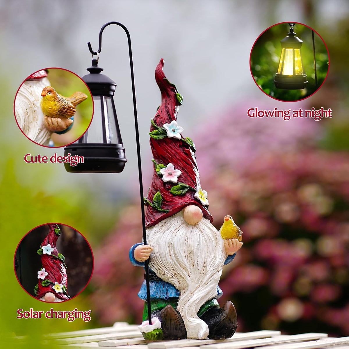 Garden Gnomes Outdoor Statue with Solar Lights,Solar Gnomes Decorations for Yard Outdoor gnome