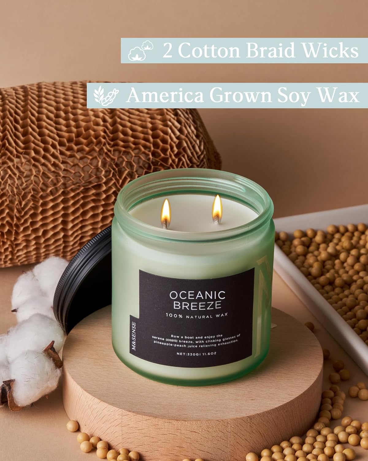 M&SENSE Candle Oceanic Breeze Scented, 11.6oz 70 Hour Long Lasting 2 Wick Pineapple & Mango Scent