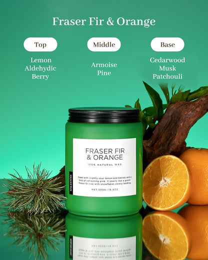 M&SENSE Fir & Orange Large Candle for Home Scented 19.4oz 110 Hour Clean Non Toxic Long Lasting