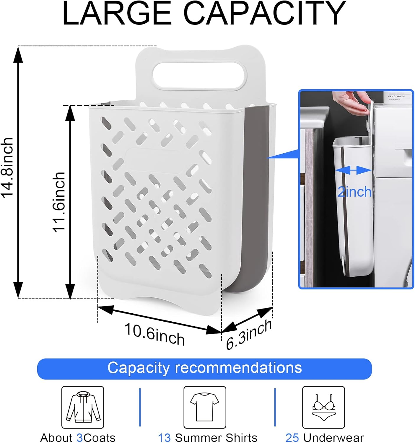 Laundry Basket Hamper,Hanging Wall Collapsible Laundry with Handle,Space-Saving Foldable Storage