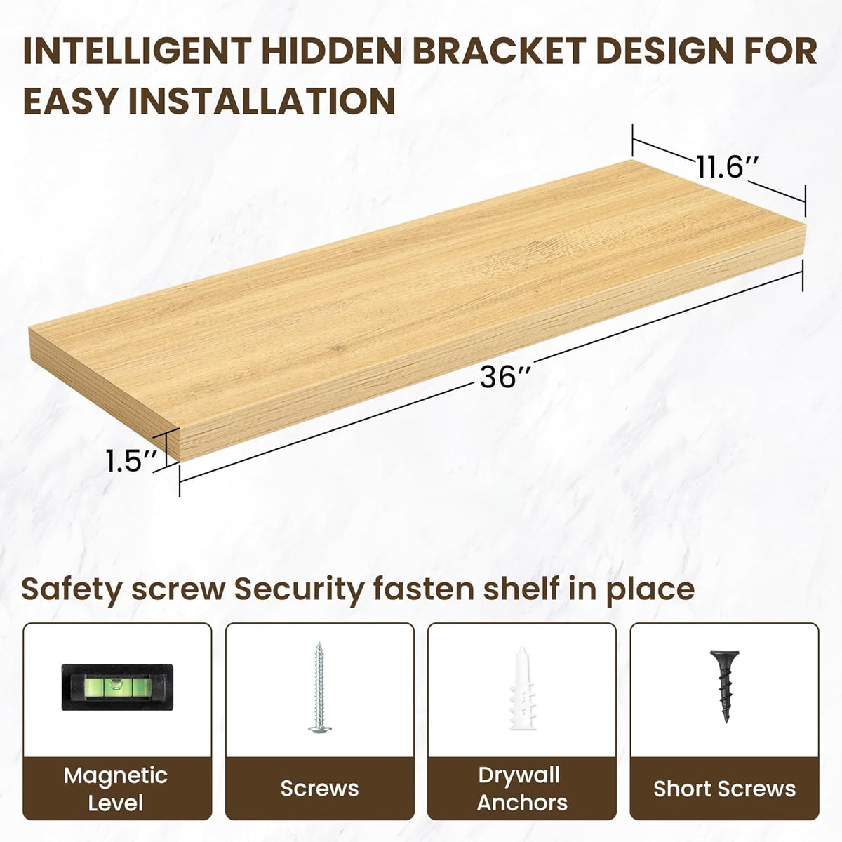 36 Inch Floating Shelves, 11.6 Inch Deep Floating Shelves for Wall, Floating Shelf with Invisible