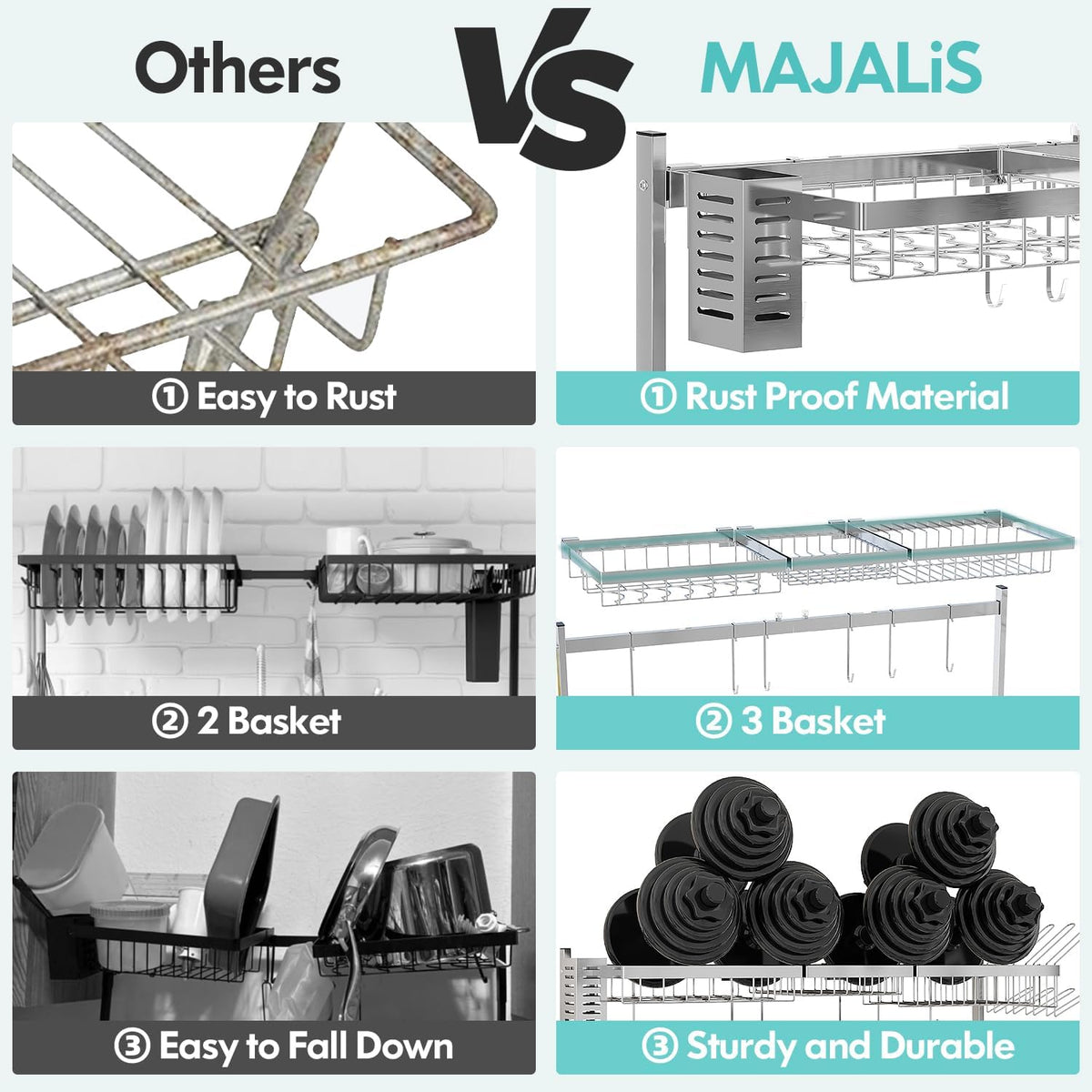 MAJALiS Over Sink Dish Drainer Drying Rack, 2 Tier Stainless Steel Dish Rack Over Sink Sink Length