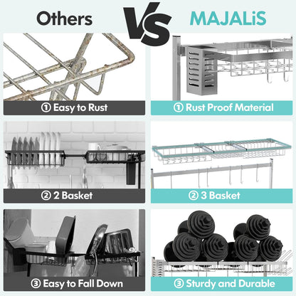 MAJALiS Over Sink Dish Drainer Drying Rack, 2 Tier Stainless Steel Dish Rack Over Sink Sink Length