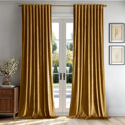 MIULEE Gold Velvet Curtains 96 inches 2 Panels - Luxury Room Darkening Window Drapes for Bedroom