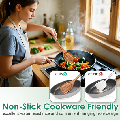 Wooden Spoons for Cooking 6 Piece - Natural Teak Wood Kitchen Utensils Set - Smooth Finish Soft