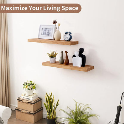 Axeman Floating Shelves for Wall, 24''W x 8'' D Rustic Solid Elm Wood Shelves for Storage, Wall