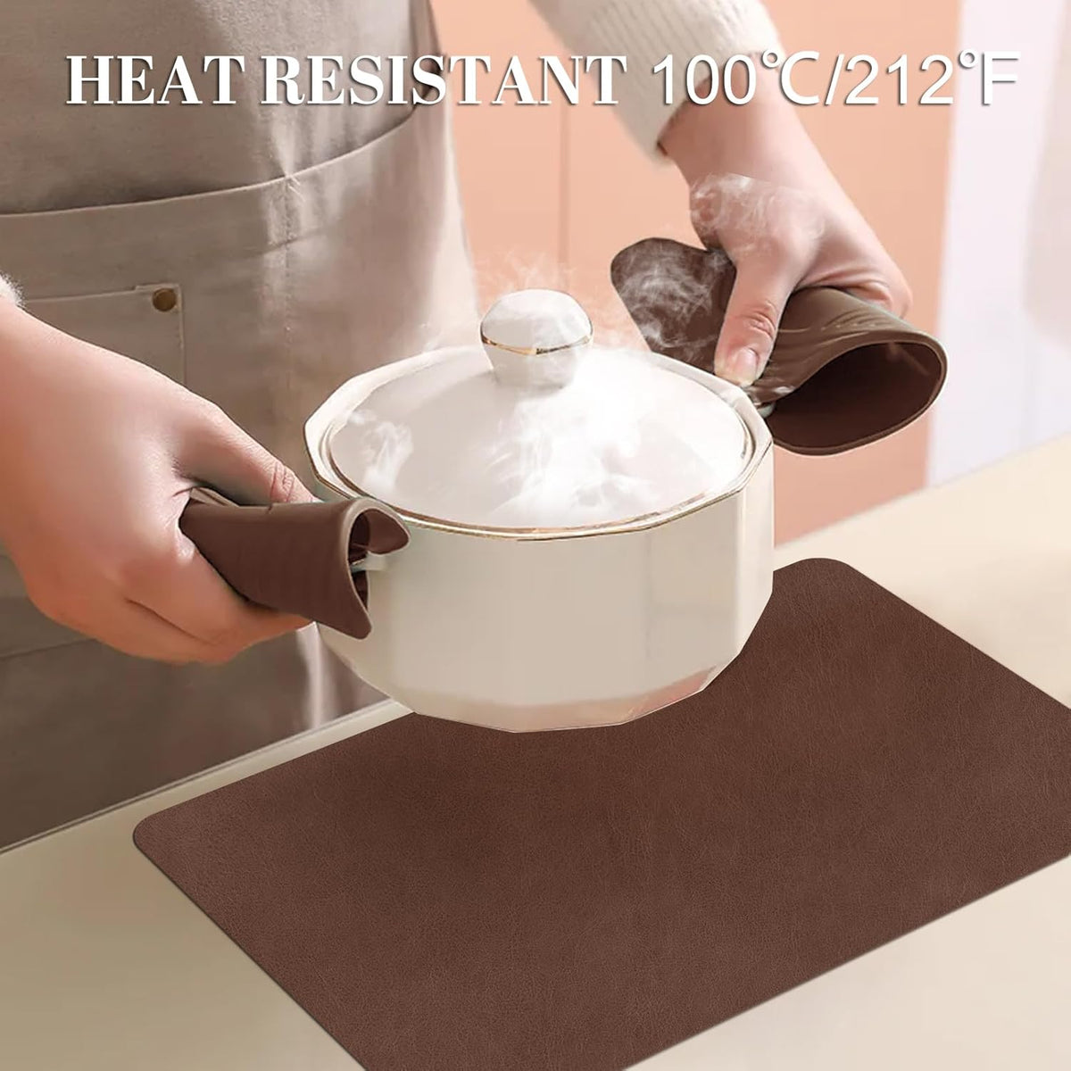 BLESWIN Faux Leather Placemats, Set of 6, 12×17 Inch -Double Side Texture Color Table Mats
