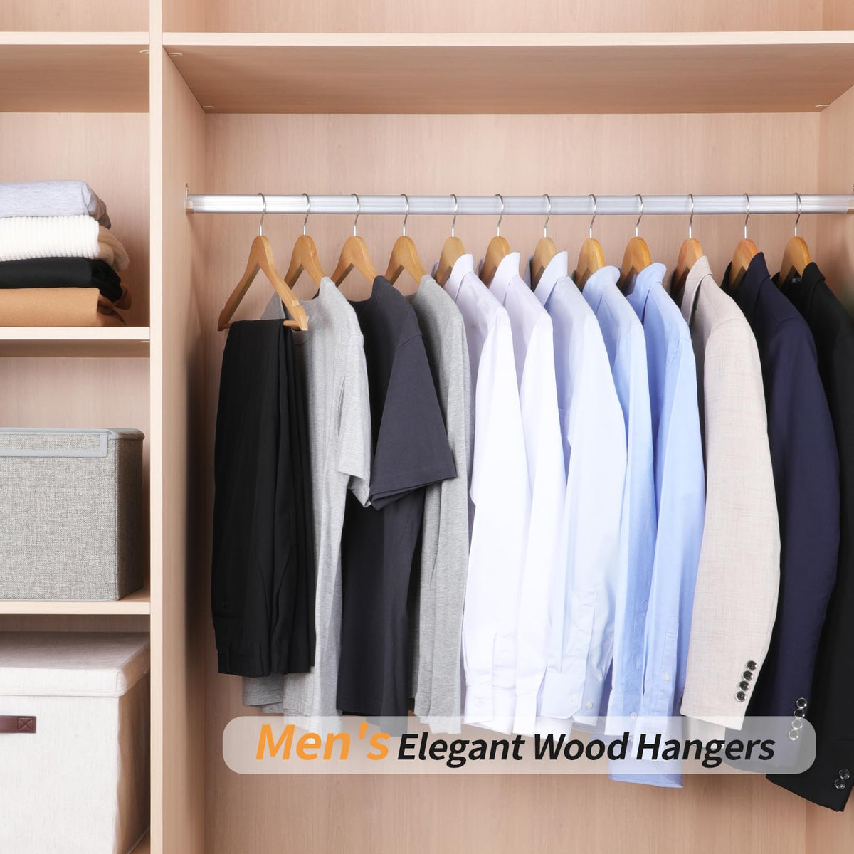 Amazon Basics Wood Suit Clothes Hangers for Closet Organizer, Natural, 20-Pack